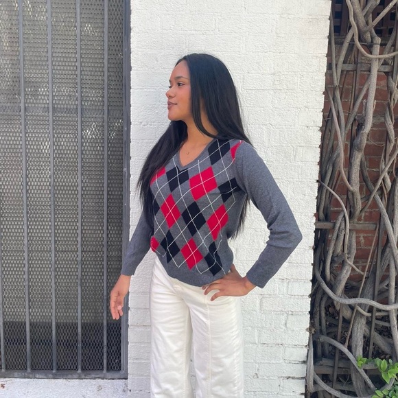 Charter club grey and red preppy argyle diamond sweater sz m - Picture 1 of 6
